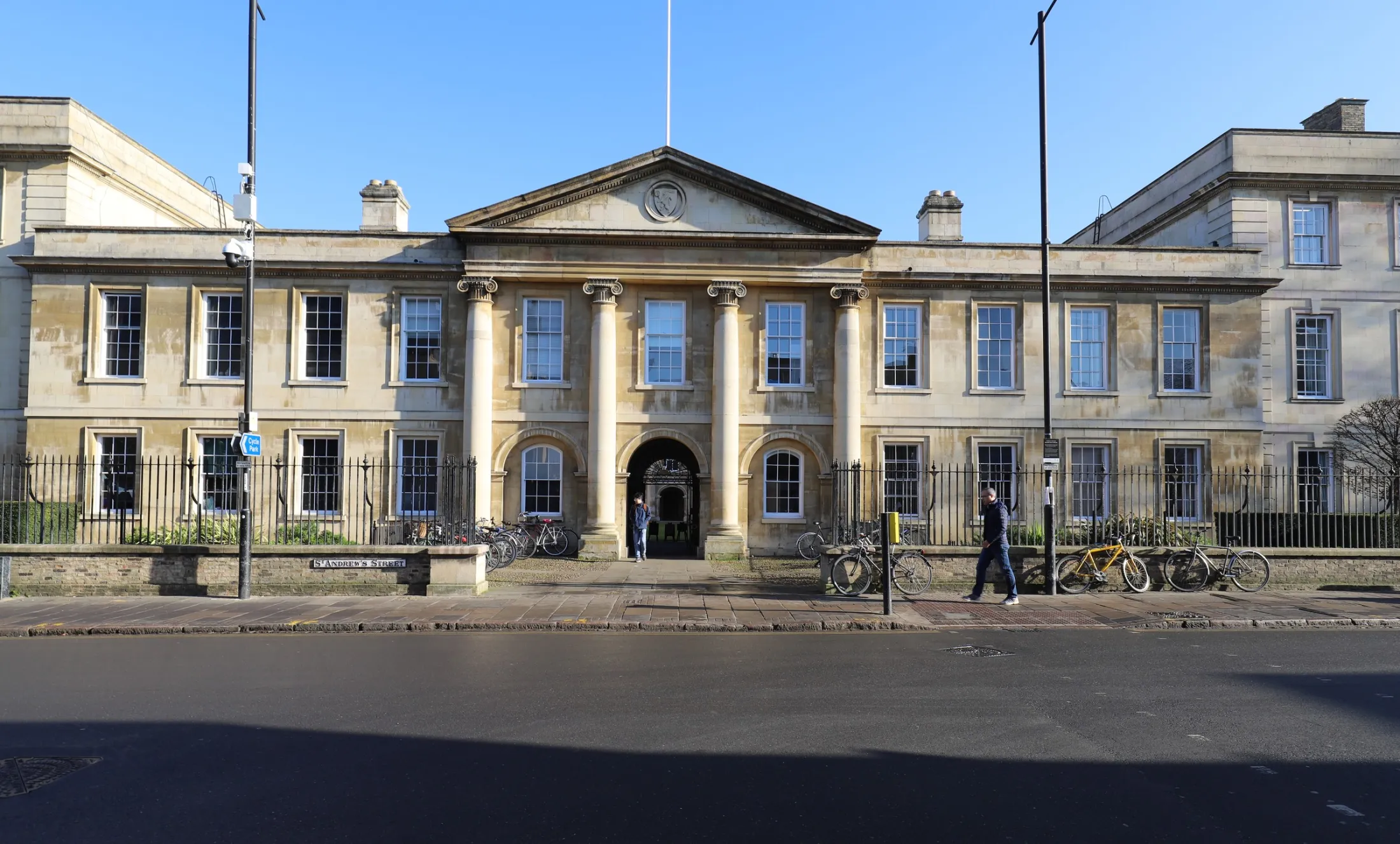 Emmanuel College, Cambridge, front building on a sunny day