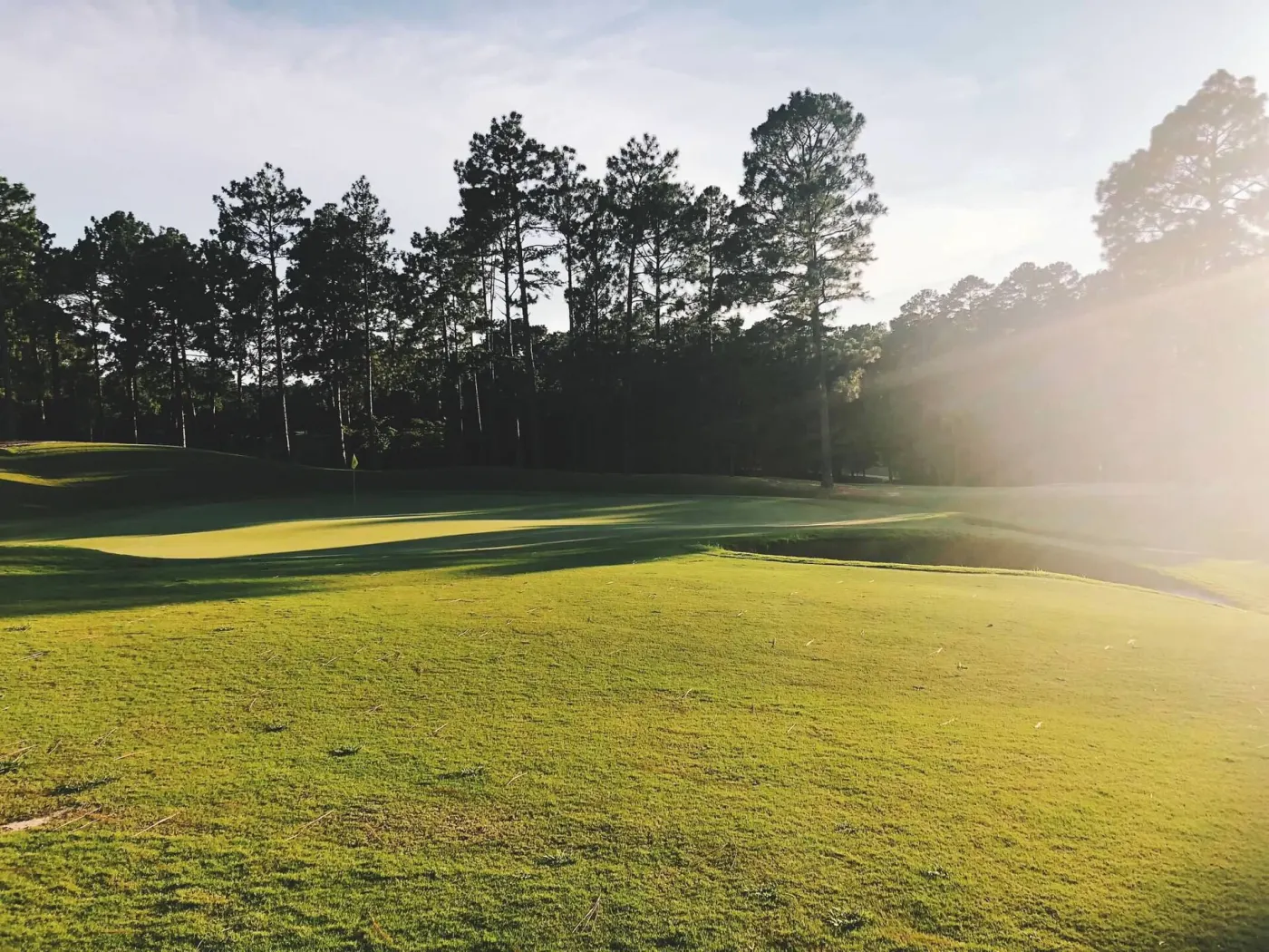 Pinehurst golf green at low sun