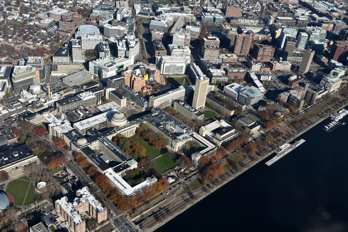 Aerial view of MIT campus along the Charles River