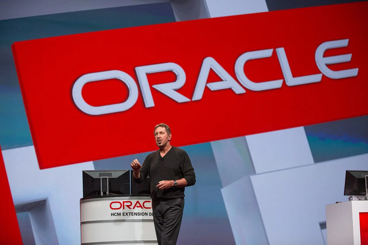 Larry Ellison presenting on stage