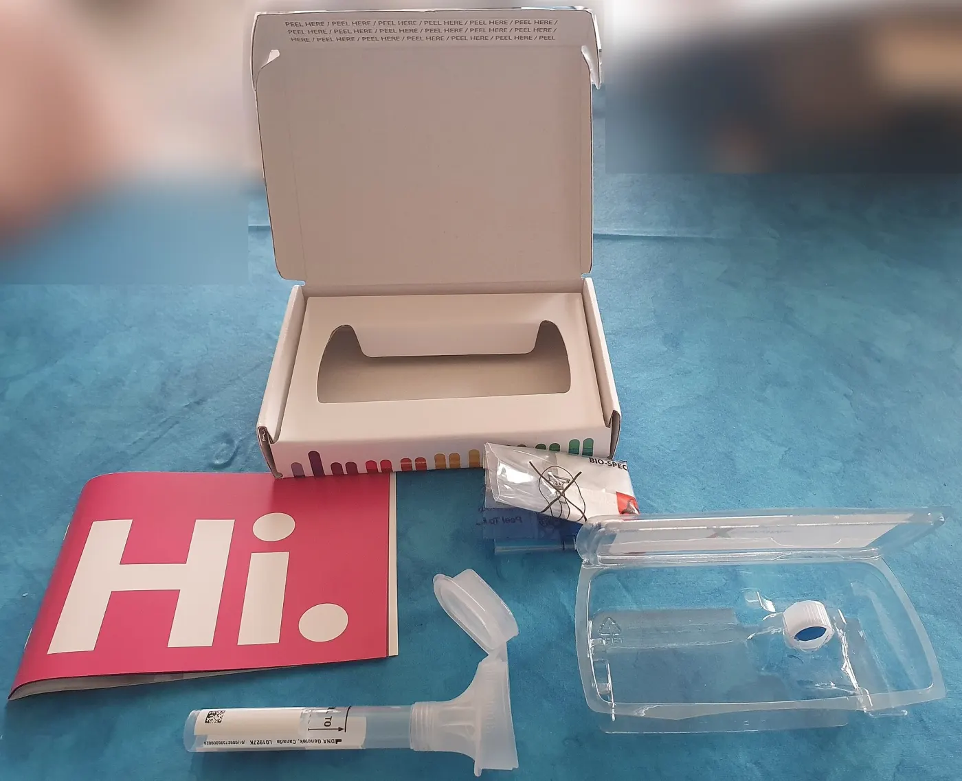 Completed 23andMe DNA test kit (Wikimedia Commons)