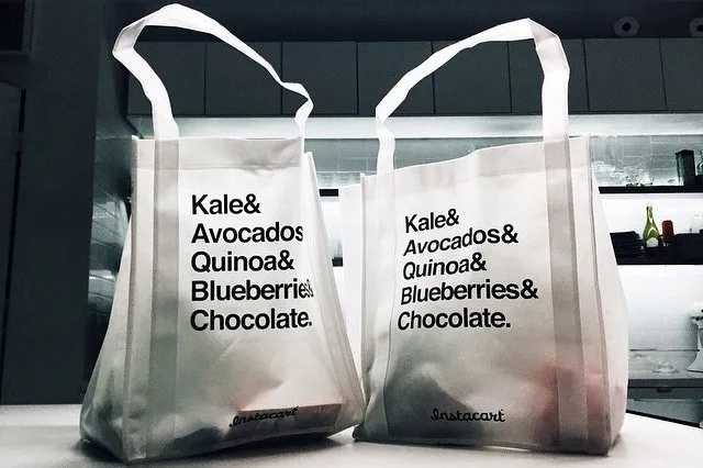 Instacart grocery delivery placed on a kitchen countertop, showing the product in use. (Wikimedia Commons, License: see Commons page, credit: creator)