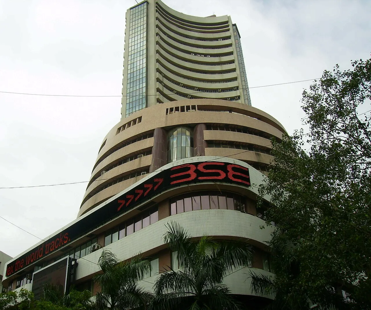 Bombay Stock Exchange Phiroze Jeejeebhoy Towers with BSE ticker