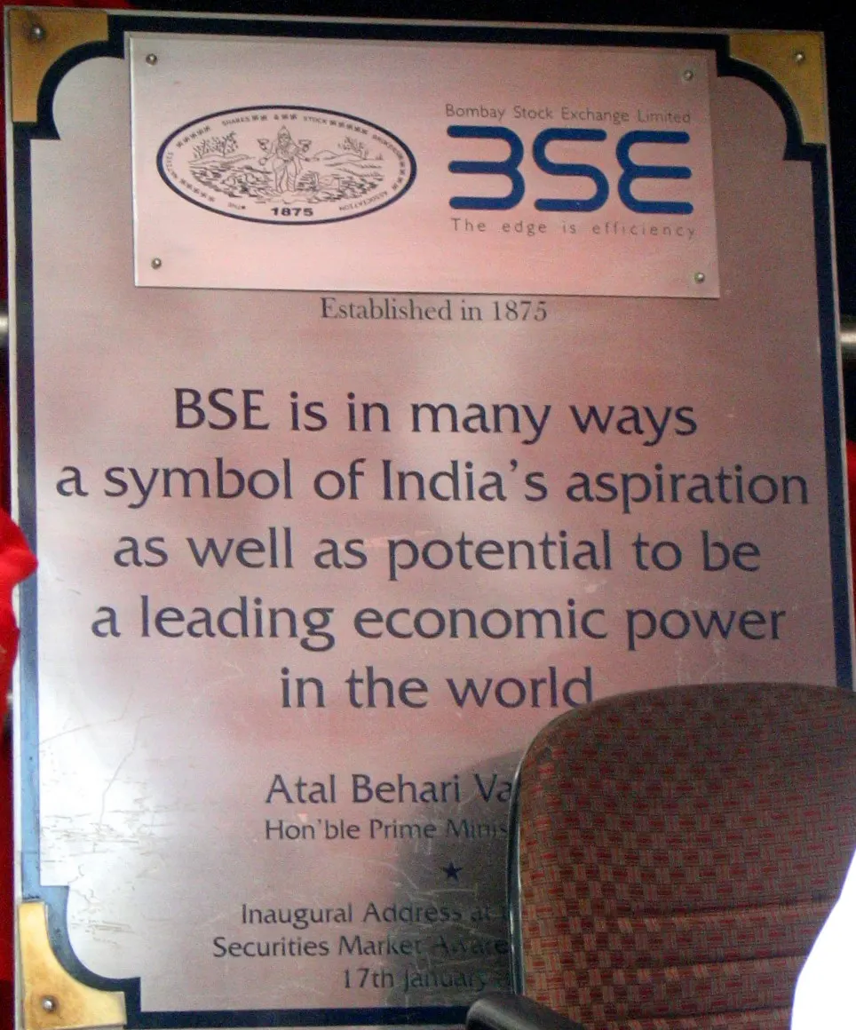 BSE established-1875 plaque with Vajpayee market-awareness quote