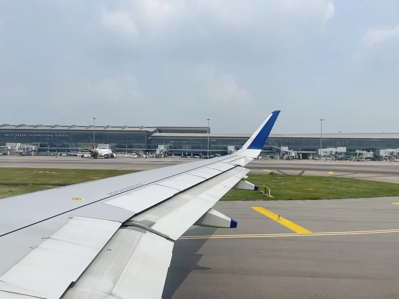 Wing view toward Rajiv Gandhi International Airport, Hyderabad