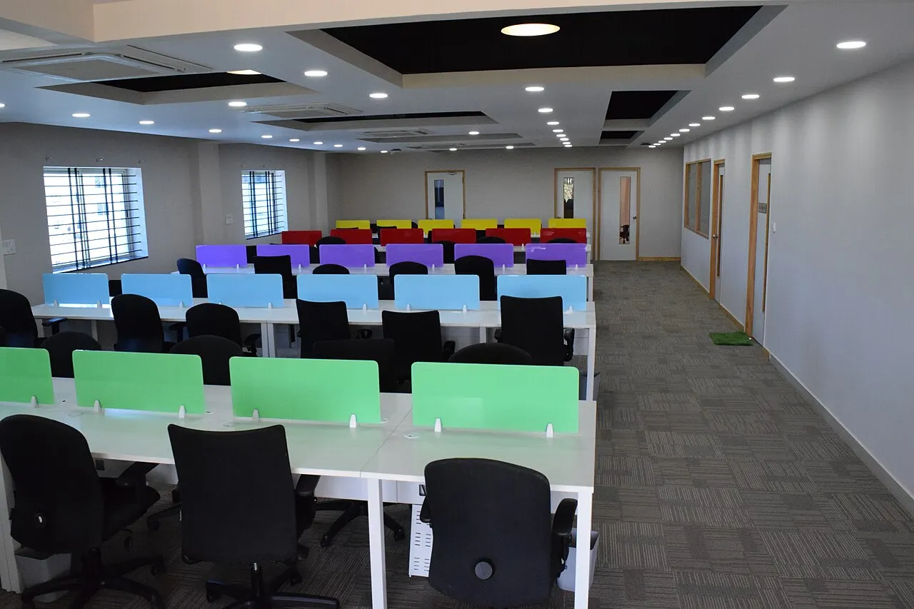 Bright multi-color divider coworking floor