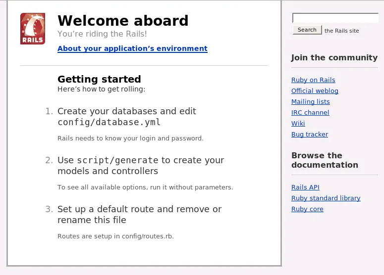 The Ruby on Rails welcome page, the framework Tobi used to build Shopify (Wikimedia Commons, credit needed)
