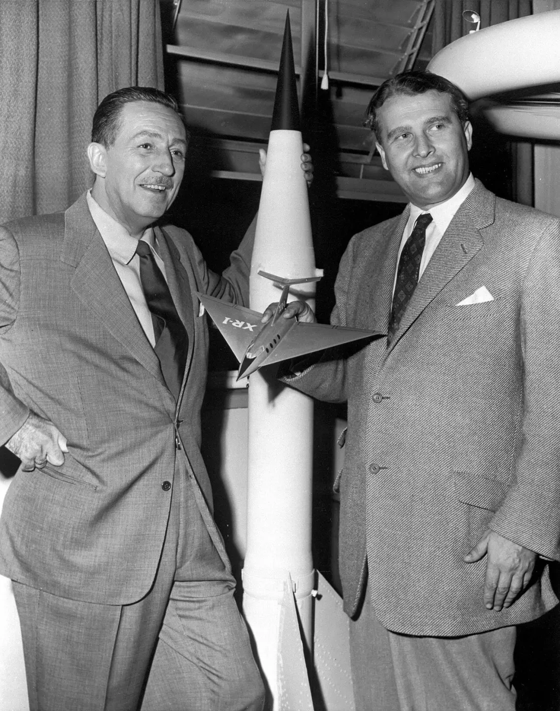 Walt with Wernher von Braun and a rocket model
