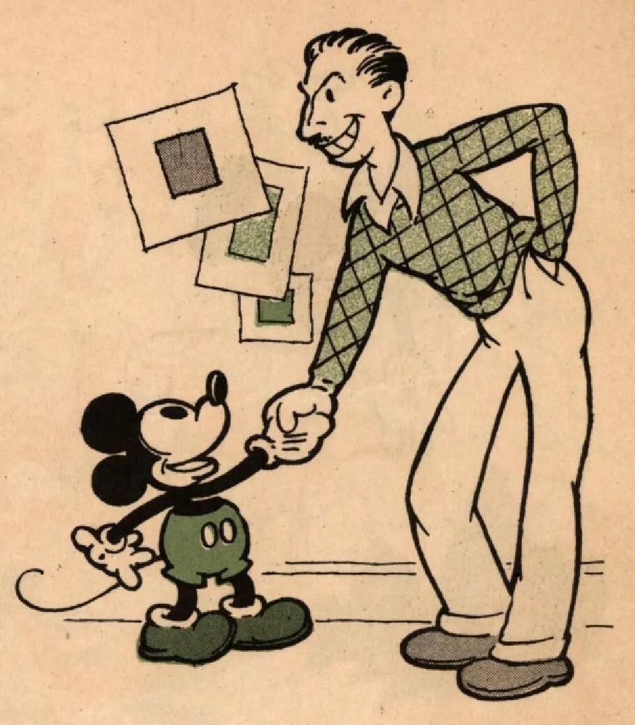 Cartoon caricature illustration of Walt and Mickey