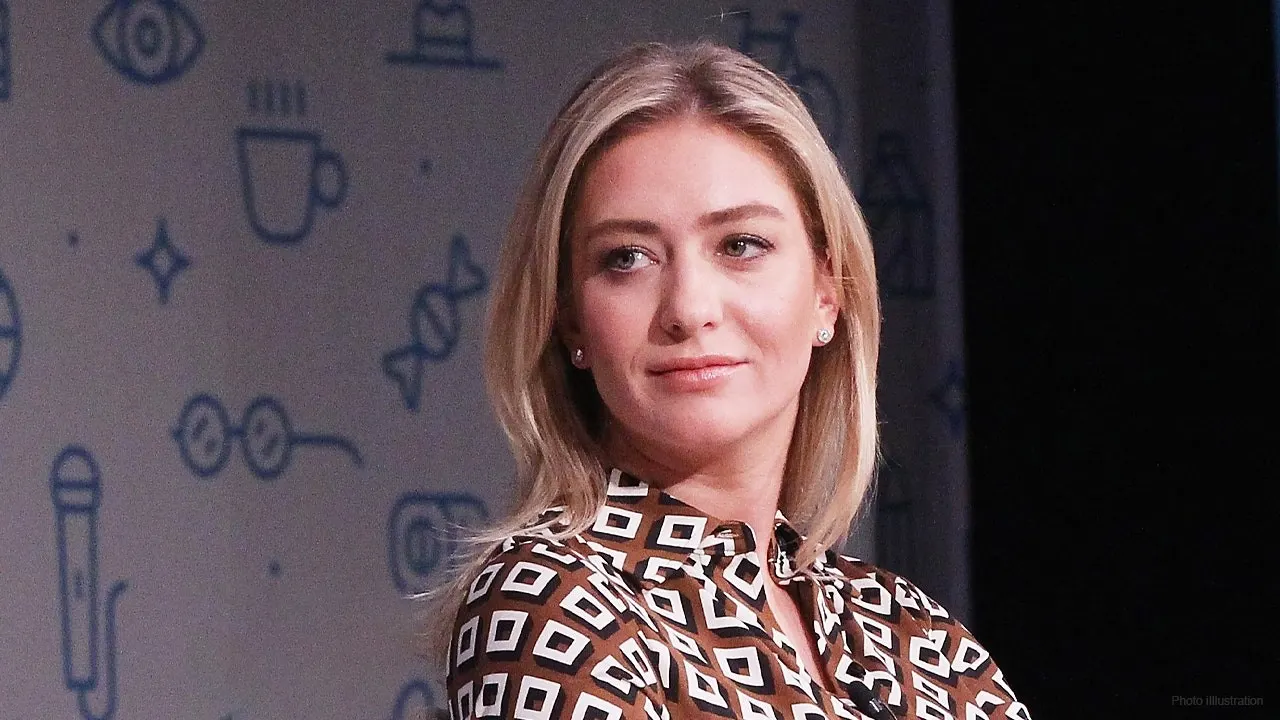 Patterned blouse against an illustrated event wall
